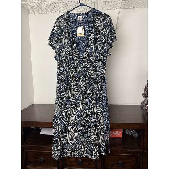 Anne Klein Faux-Wrap Flutter Sleeve Floral Print Dress Multi-Color 3X - Picture 1 of 10